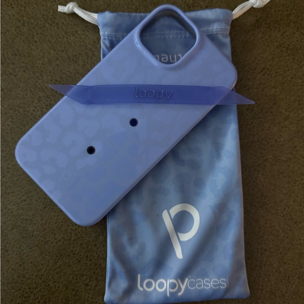 Loopy Periwinkle Leopard Phone Case with Pouch - Fits iPhone 13/14 - lefty